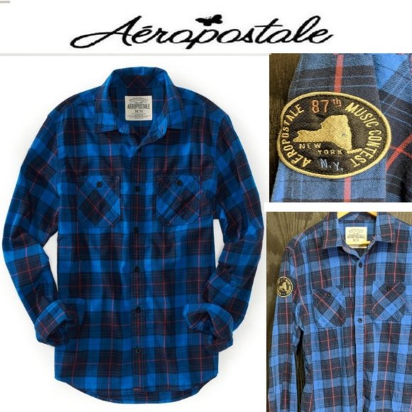 RARE Aeropostale Plaid Flannel Shirt Top UNISEX Style 100% Cotton - Picture 1 of 9